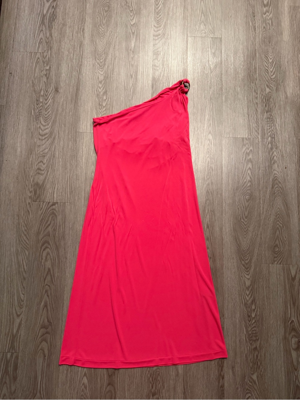 Stunning Ralph Lauren One-Shoulder Pink Maxi Dress with Ring Detail size Large